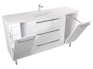 Szafka Stojąca Z Umywalką ATH 140 cm K - Biały Wysoki Połysk - Uchwyty Chromowane - Szafki łazienkowe - miniaturka - grafika 1