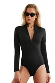 Stroje kąpielowe - Trendyol Damski kostium kąpielowy z długim rękawem Surf tematyczny One Piece Swimsuit, czarny, 36 - miniaturka - grafika 1