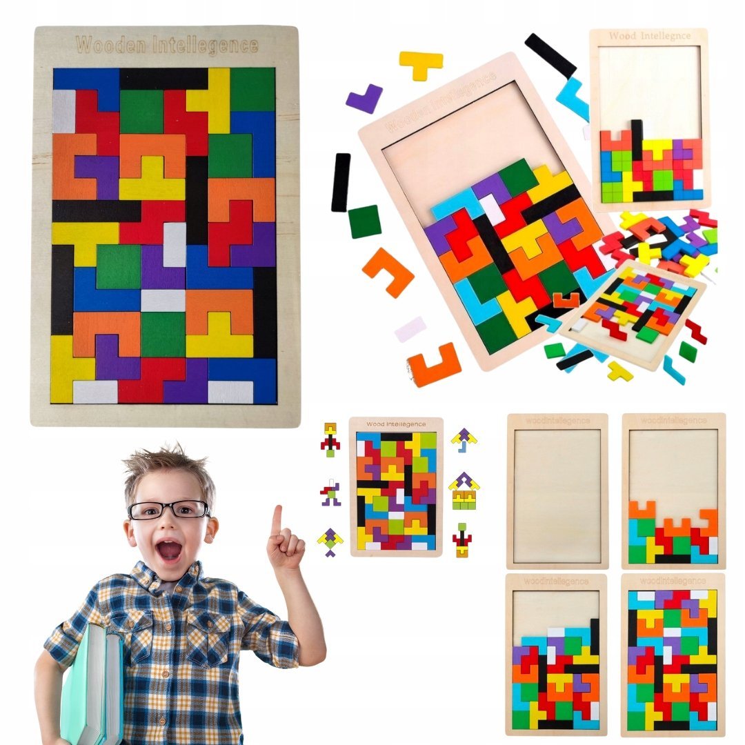 KLOCKI DREWNIANE UKLADANKA LOGICZNA DLA DZIECI TETRIS ZABAWKA DO ZABAWY 40e