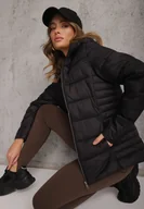 Kurtki damskie - Czarna Pikowana Kurtka Przejściowa z Kapturem Learithra - miniaturka - grafika 1