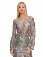 Bluzki damskie - NOISY MAY SREBRNA BLUZKA DOPASOWANA Z CEKINAMI DŁUGI RĘKAW M X_A - miniaturka - grafika 1