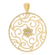 Wisiorki - Złota zawieszka okrągła ażurowa z kwiatkiem pr. 585 - miniaturka - grafika 1