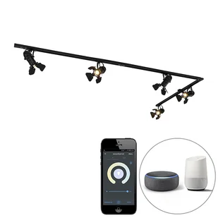 QAZQA Inteligentny system szynowy  czarny  5 świateł  w tym Wi-Fi GU10 - Film - Lampy sufitowe - miniaturka - grafika 1