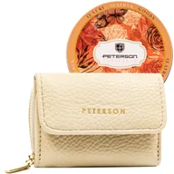 Portfele - Portfel damski ze skóry ekologicznej mały beżowy elegancki na zatrzask i suwak na prezent ochrona RFID PETERSON - miniaturka - grafika 1