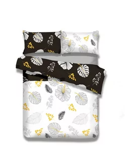 AmeliaHome delikatna flanela pościel 100% bawełna wzór kwiatowy pościel pościel suwak Snuggy Collection Floral Rain biały czarny żółty 6501 - Pościel dla dzieci - miniaturka - grafika 2