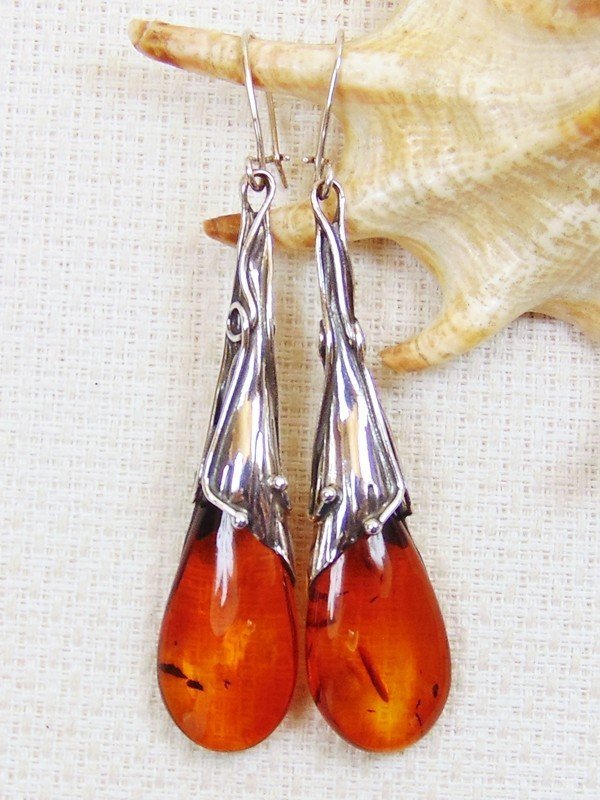 Kolczyki srebrne z bursztynem, handmade 210-93