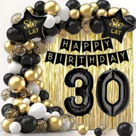 Balony i akcesoria - ZESTAW BALONY NA 30 URODZINY ZŁOTE CZARNE BIAŁE BANER ŚCIANKA TRZYDZIESTKA - miniaturka - grafika 1