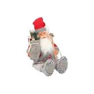 Ozdoby bożonarodzeniowe - Figura tekstylna Mikołaj siedzący 47 cm czerwono-szary - miniaturka - grafika 1