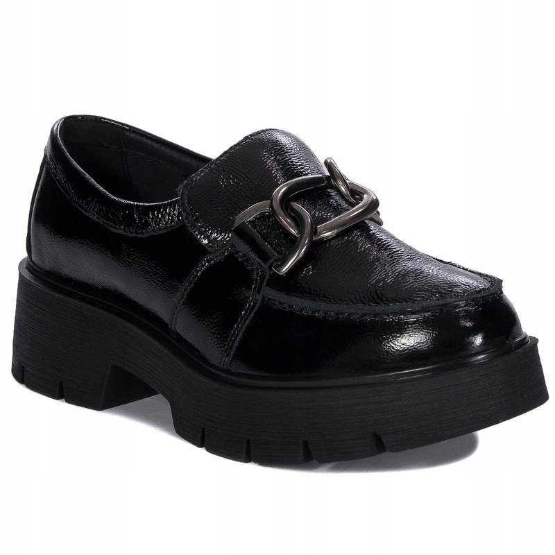 Igi&Co Półbuty skórzane lakierowane na platformie naplak nero 6665800 r.39