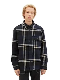 TOM TAILOR Denim Męska kurtka Cosy Flanelowa Overshirt Karo, 32667-Black Navy White Check, XL - Kurtki męskie - miniaturka - grafika 1