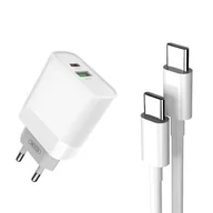 Ładowarki do telefonów - XO Ładowarka sieciowa L64 plus kabel typ-C - typ-C biała 2USB QC3.0/ typ-C PD - miniaturka - grafika 1