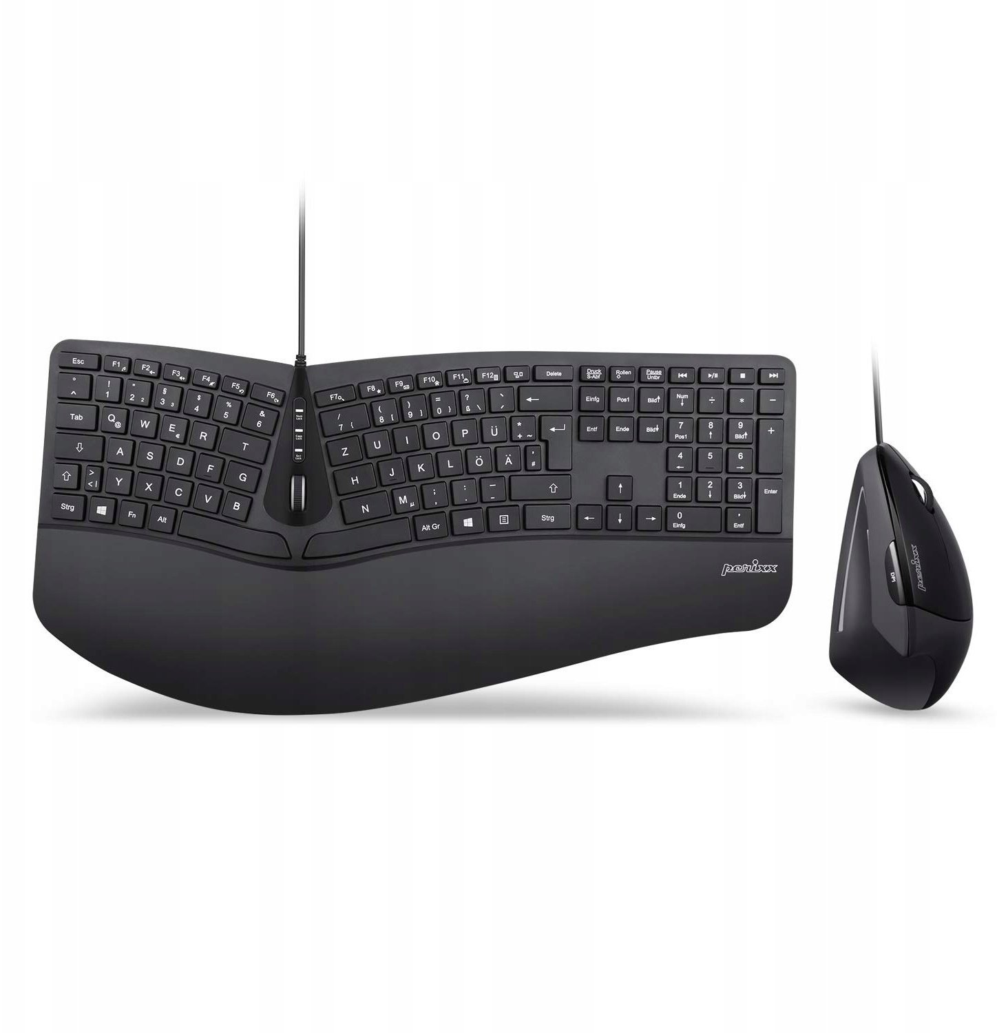 Perixx Perixx PERIDUO-505B, DE, wired USB ergonomic split keyboard and vertical mouse combo, black 57215G