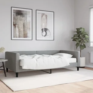 vidaXL Sofa z materacem do spania, jasnoszara, 100x200 cm, tkanina - Sofy i kanapy - miniaturka - grafika 1