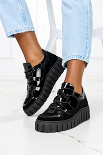 Czarne trampki creepersy na platformie sznurowane POLSKA SKÓRA Casu M01 - Trampki damskie - miniaturka - grafika 1