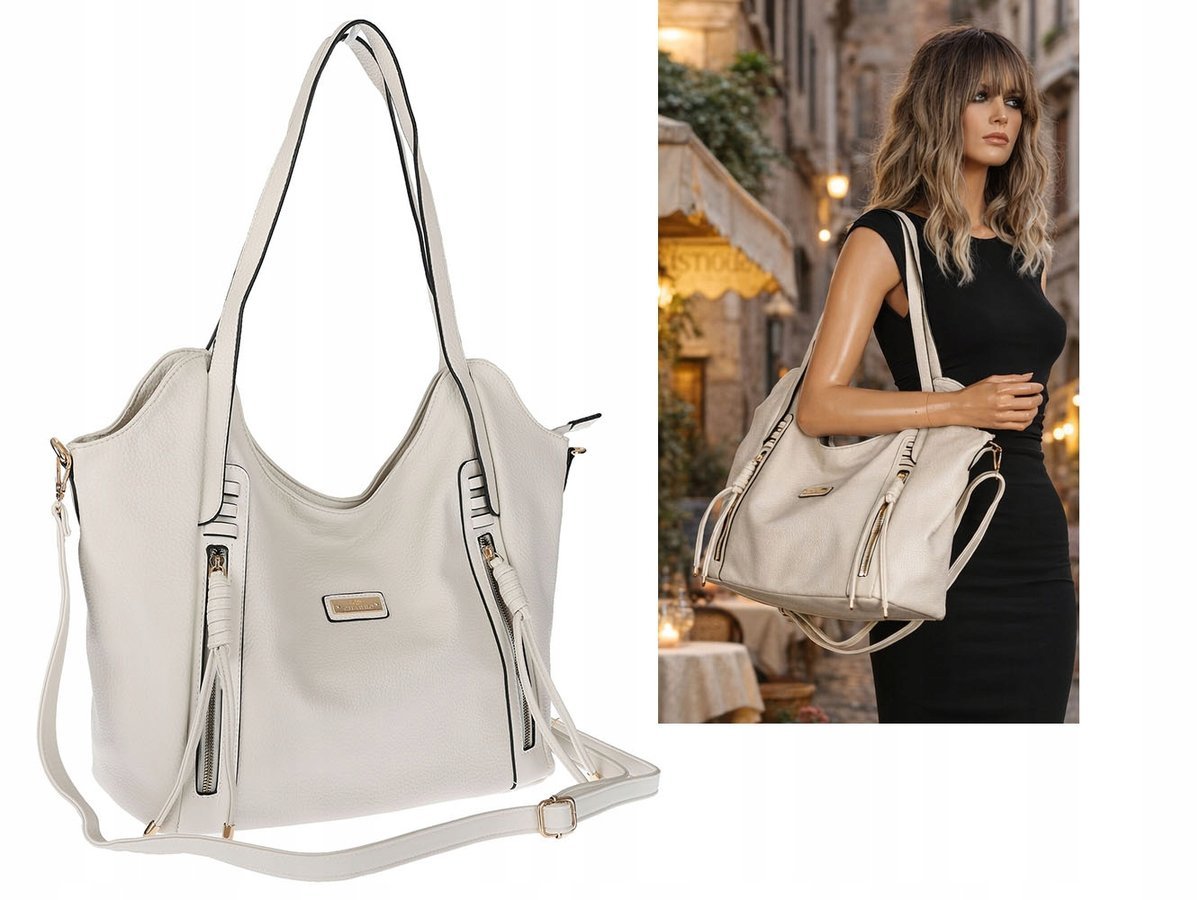 Torebka Damska Worek Shopper Torba na Ramię duża pajemna CH2163 Beżowa
