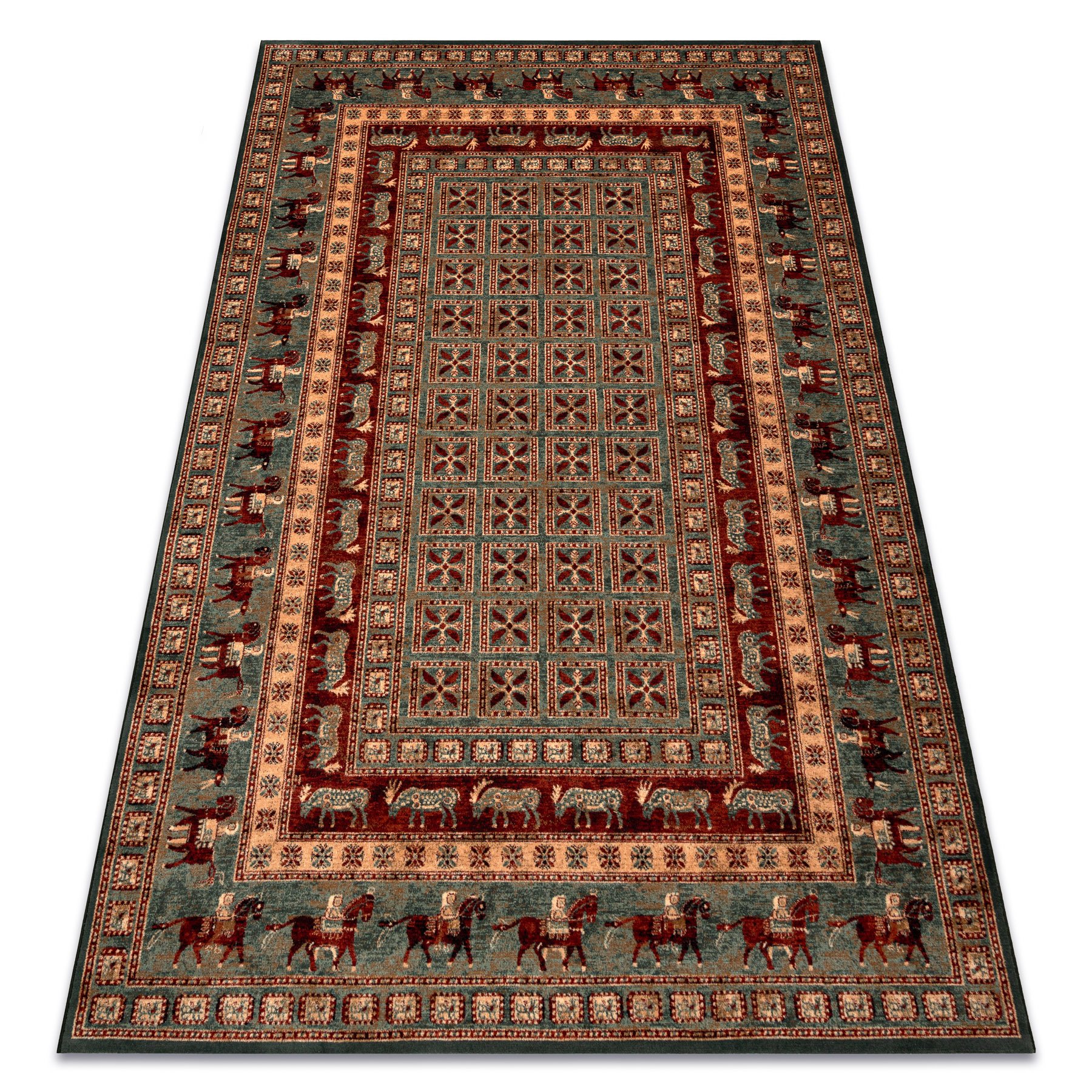 Dywan wełniany KASHQAI 4301 401 orientalny, ramka / terakota zielony 120x170 cm