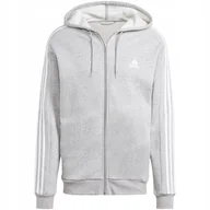 Bluzy męskie - Bluza męska adidas Essentials Fleece 3-Stripes Full-Zip szara IJ6479 M - miniaturka - grafika 1