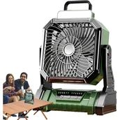 Wentylatory - Przenośny wentylator kempingowy, 4 prędkości, z latarką 5400 mAh, do użytku wewnątrz, na patio, w namiocie, na plaży, w podróży, w garażu, w sypialni - miniaturka - grafika 1