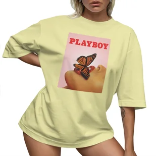 T-SHIRT OVERSIZE LU��NA KOSZULKA PLAYBOY MOTYL USTA NADRUK XXXL SUKIENKA - Koszulki i topy damskie - miniaturka - grafika 1
