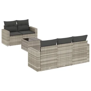 vidaXL 6-częściowa sofa ogrodowa z poduszkami z jasnoszarego polirattanu - Sofy ogrodowe - miniaturka - grafika 1