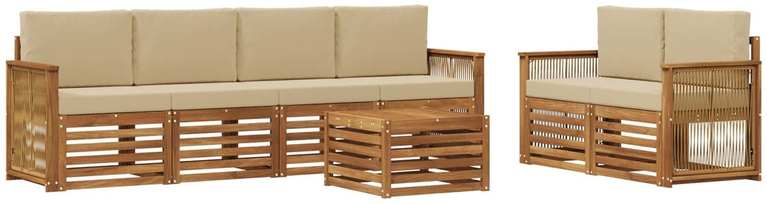 vidaXL Zestaw sof na zewnątrz z poduszką 7 pcs Naturalny i Beżowy
