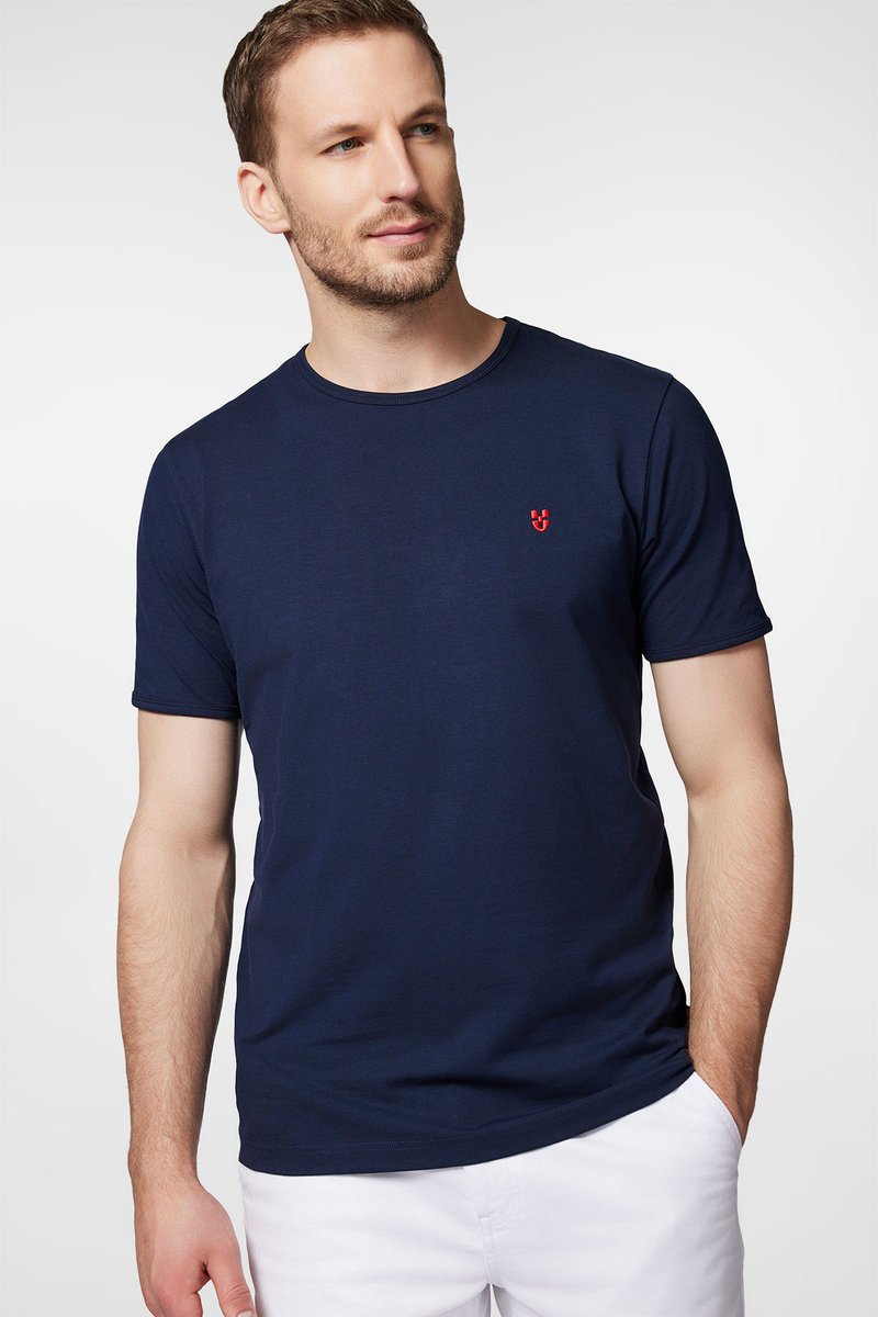 T-shirt Granatowy z Haftem Bawełniany PM5