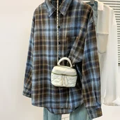 Koszule damskie - TEMU Koszula w Kratę Dwukolorowa, Luźna i Casualowa - miniaturka - grafika 1