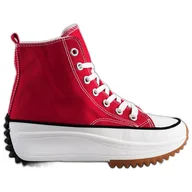 Trampki damskie - SHELOVET Wysokie Trampki Na Platformie czerwone - miniaturka - grafika 1
