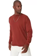 Bluzy męskie - Trendyol Męska bluza z okrągłym dekoltem, gładka, oversize, brązowa, M, Brązowy, M - miniaturka - grafika 1