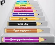 Pomoce naukowe - Naklejki na schody: Kolorowe kredki z pozytywnymi hasłami - miniaturka - grafika 1