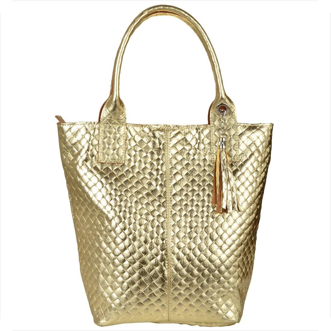 Złota torba worek skóra naturalna pikowana Borse in Pelle
