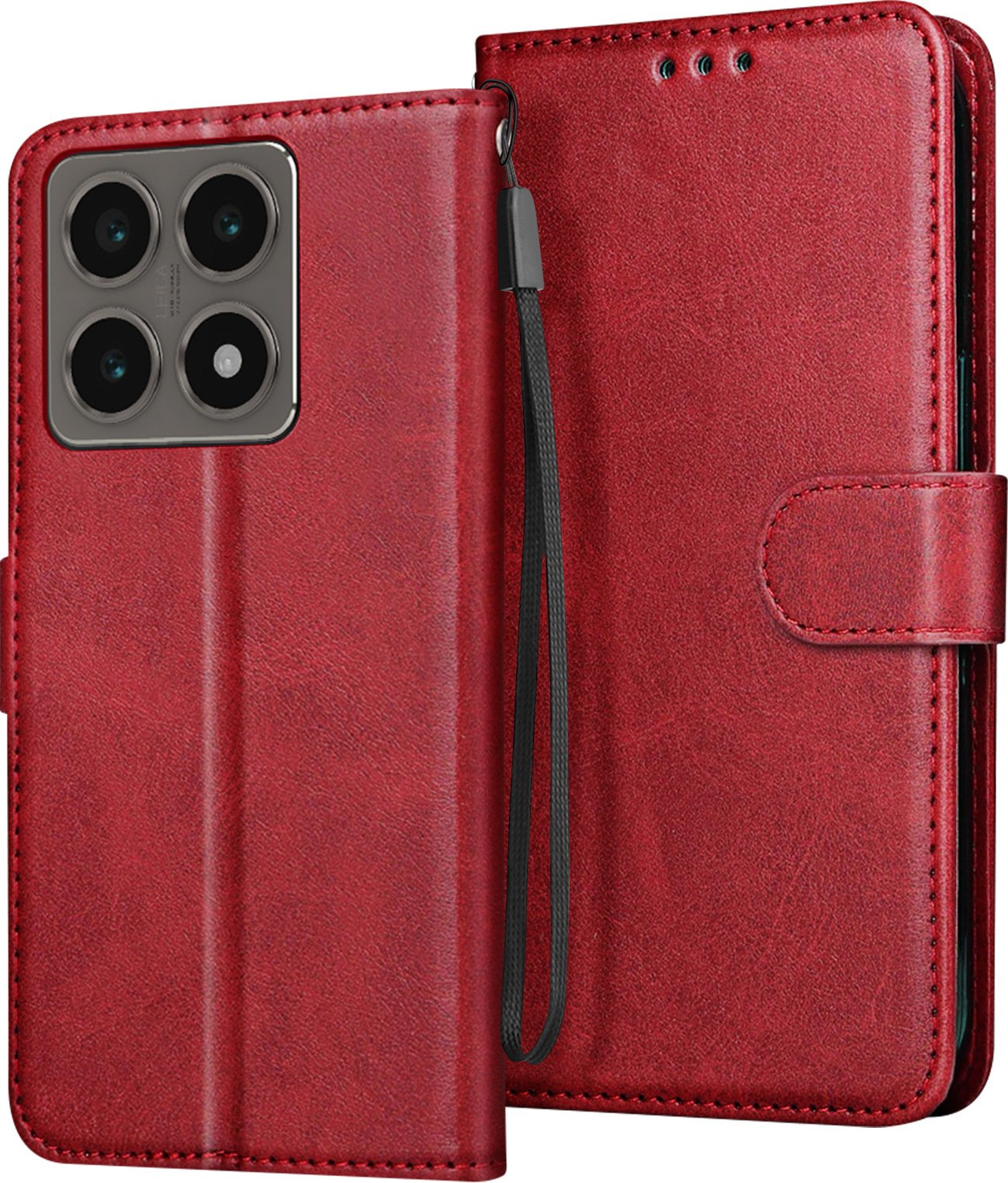Avizar, etui portfelowe dla Xiaomi 14T Pro, uchwyt na kartę + funkcja podstawki, czerwone wino