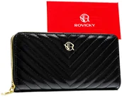 Portfele - Damski portfel eko Rovicky duży piórnik na karty i dokumenty pojemna portmonetka na suwak, czarny - miniaturka - grafika 1