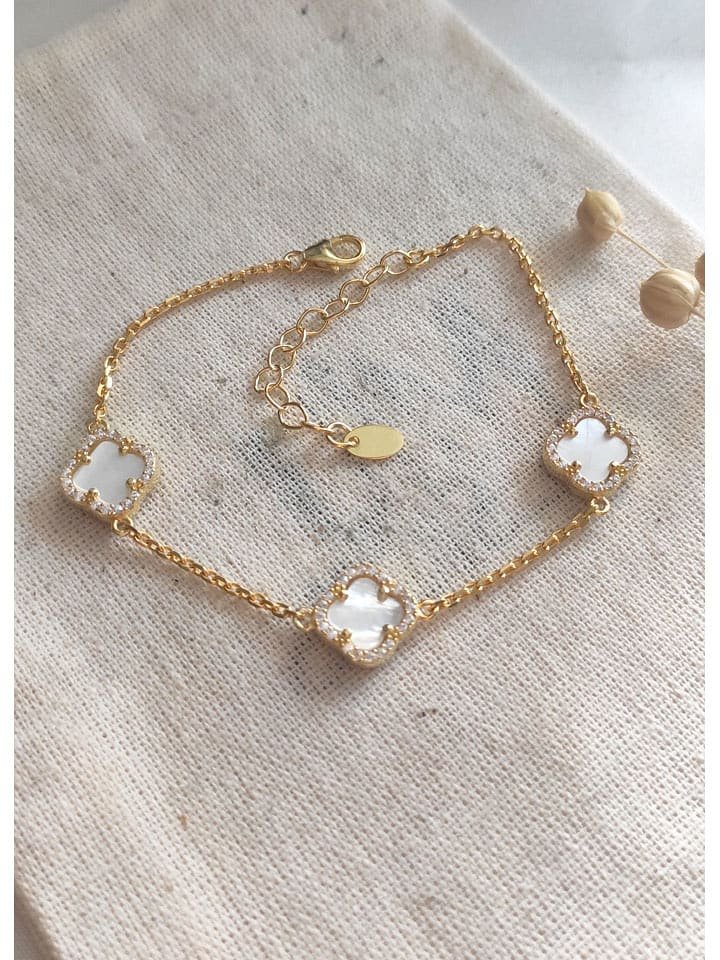 Miu Silver Pozłacana bransoletka z cyrkoniami i masą perłową