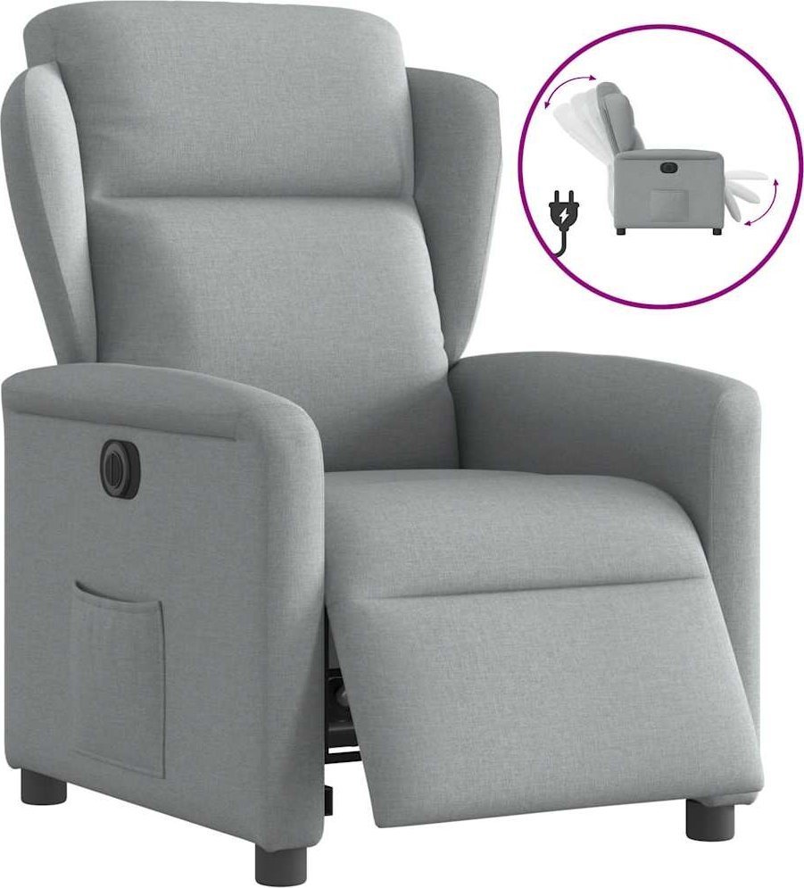 vidaXL Elektryczny fotel rozkładany, jasnoszary, obity tkaniną