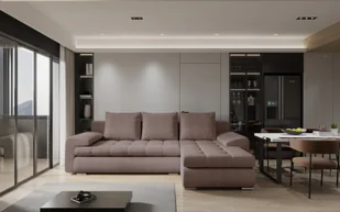Sofa w kształcie L TOMI narożnik, tkanina Abriamo, wiele kolorów Różowy Prawostronny - Narożniki - miniaturka - grafika 1