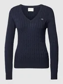 Swetry damskie - Sweter z dzianiny z wzorem warkocza - miniaturka - grafika 1