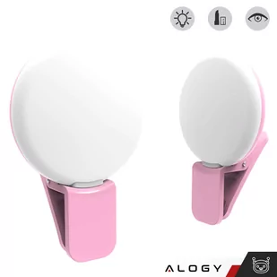 Lampka LED Alogy Mini Selfie Ring Klips do nagrywania robienia zdjęć do telefonu z klipsem Różowa - Selfie stick - miniaturka - grafika 2