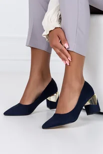 Granatowe czółenka damskie na ozdobnym słupku skórzana wkładka Casu D23WX12-N - Czółenka - miniaturka - grafika 1