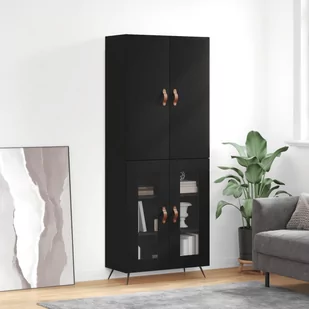 vidaXL Witrynka, czarna, 69,5x34x180 cm, materiał drewnopochodny - Witryny - miniaturka - grafika 1