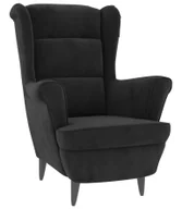Fotele - Czarny tapicerowany welurem fotel wypoczynkowy uszak L0-R39 - miniaturka - grafika 1