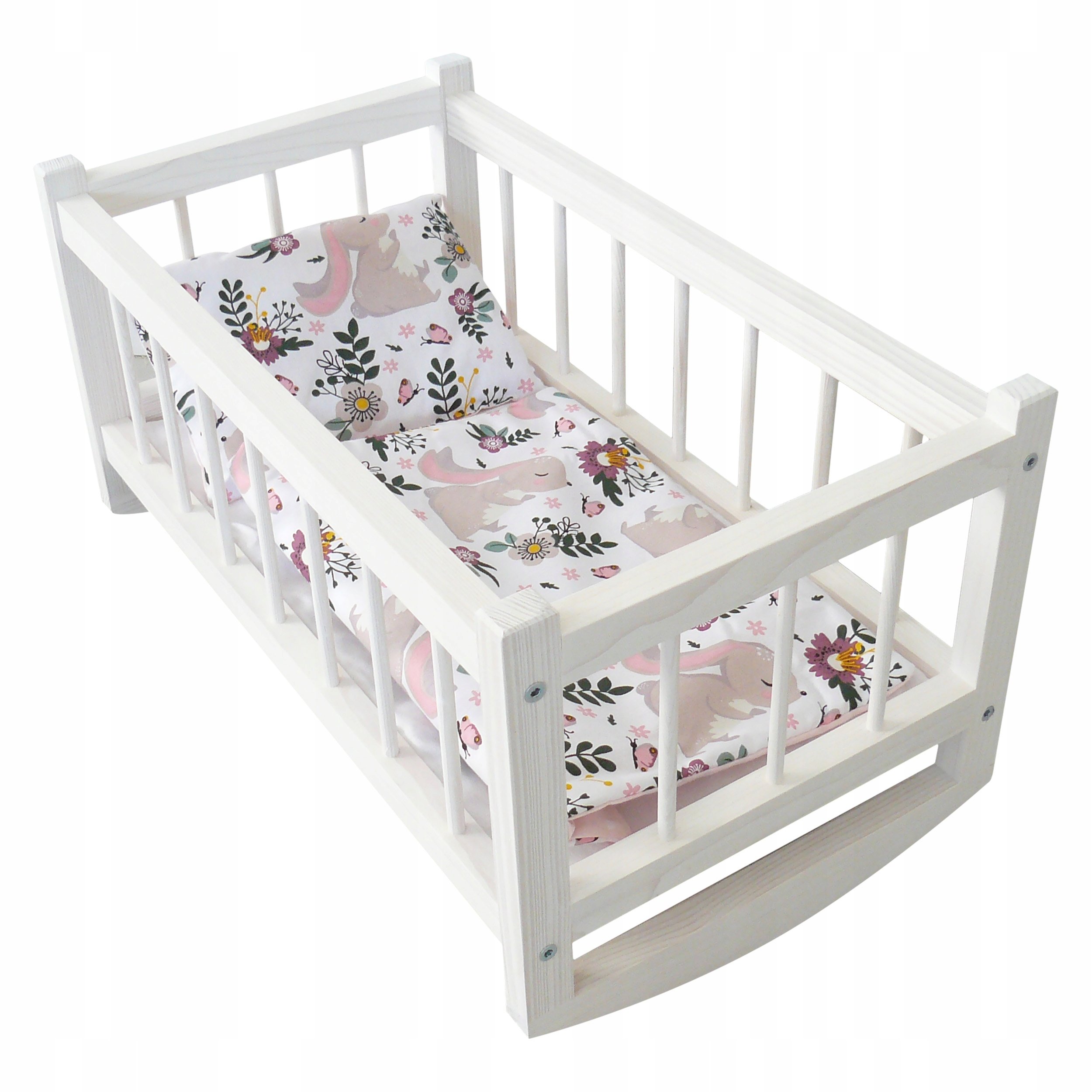 Drewniana Kołyska Łóżeczko Dla Lalek Białe Pościel Pucio Pokój Dziecięcy