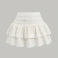 Spódnice - TEMU Jednokolorowa Spódnica z Falbanką i Podwójną Warstwą, Cyfrowy Print, Casual & Wakacyjna Odzież Y2K - miniaturka - grafika 1