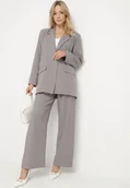 Komplety damskie - Szary Komplet Garniturowy Marynarka i Szerokie Spodnie Eleanisse - miniaturka - grafika 1