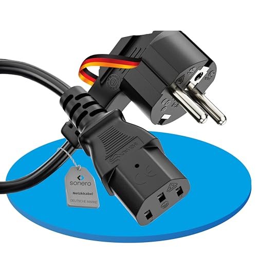 sonero Kabel zasilający do urządzeń zimnych, 3-biegunowy, 5,0 m, kąt 90°, styk ochronny, wtyczka Schuko, wtyczka sieciowa na złącze do urządzeń zimnych C13, kabel sieciowy zasilacz sieciowy kabel