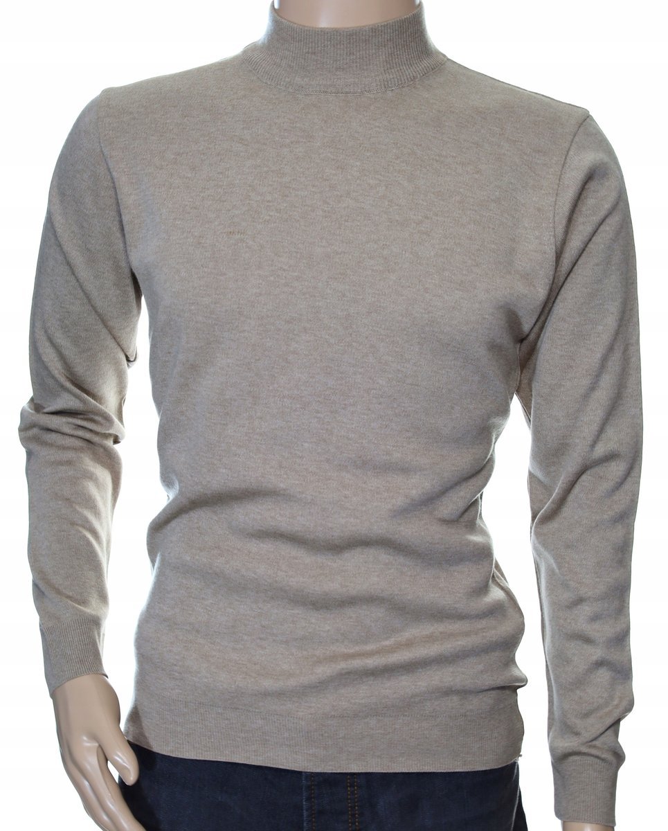 Sweter męski ze stójką z półgolfem półgolf z wełny wełniany 5XL beżowy