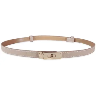 Damski Pasek Wąski Regulowany Złota Klamra Skóra - Paski - miniaturka - grafika 1