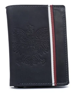 Granatowy duży pojemny portfel męski z motywem patriotycznym skóra naturalna rozbudowany na karty i dokumenty godło flaga Polski ochrona RFID STOP - Portfele - miniaturka - grafika 1