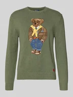 Swetry męskie - Sweter z dzianiny z motywem i okrągłym dekoltem - miniaturka - grafika 1