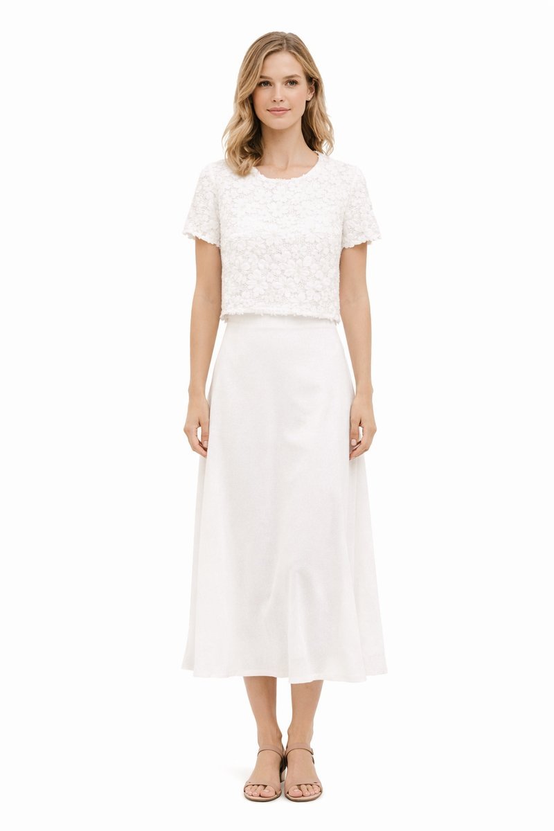 MICHAEL KORS BIAŁA BLUZKA Z KRÓTKIM RĘKAWEM I APLIKACJAMI KWIATOWYMI s I3A
